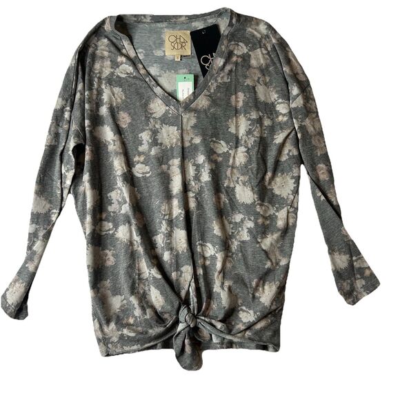 Chaser S Grey Floral Top Tie Knot Front - Picture 1 of 7
